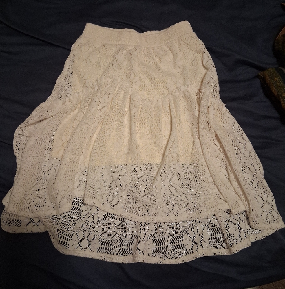Zara Cream Lace A-Line Skirt